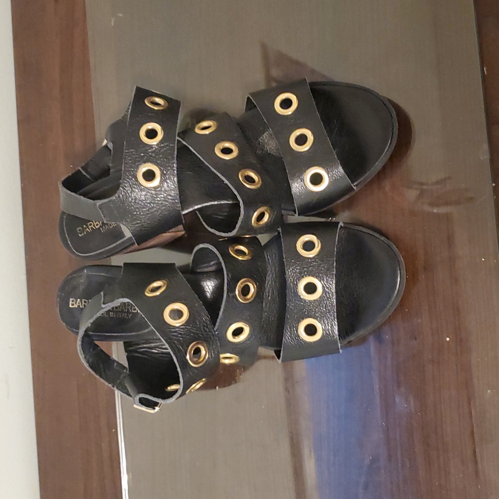 Barbara Barbieri Italian Black Sandals with Gold Accents.